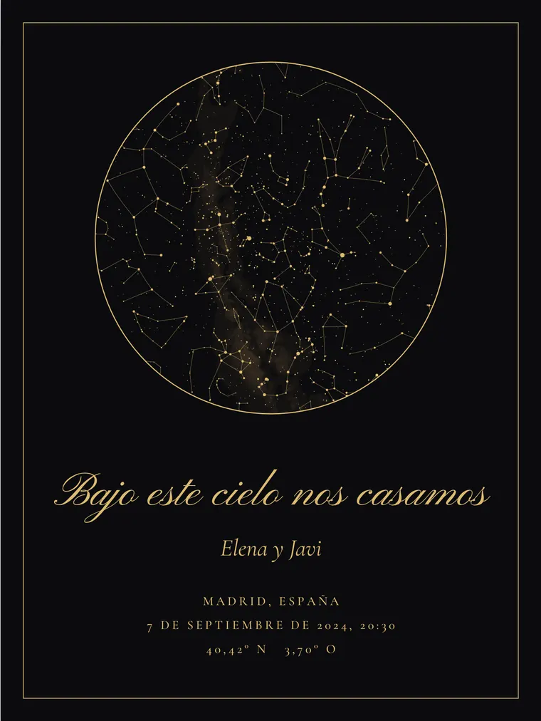 Mapa estelar personalizado con la frase «Bajo este cielo nos casamos»