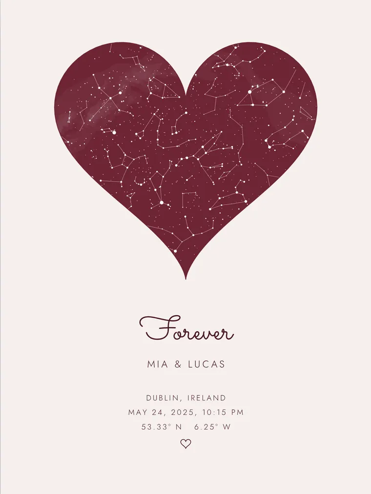 Custom star map with the line “Forever”