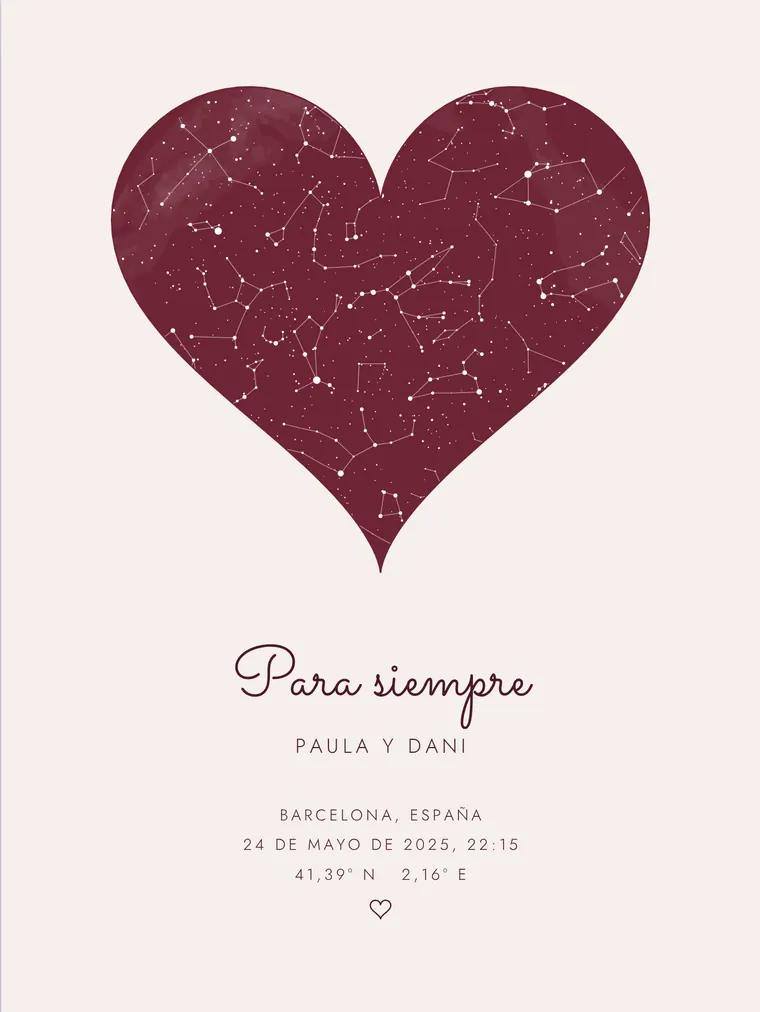 Mapa estelar personalizado con la frase «Para siempre»