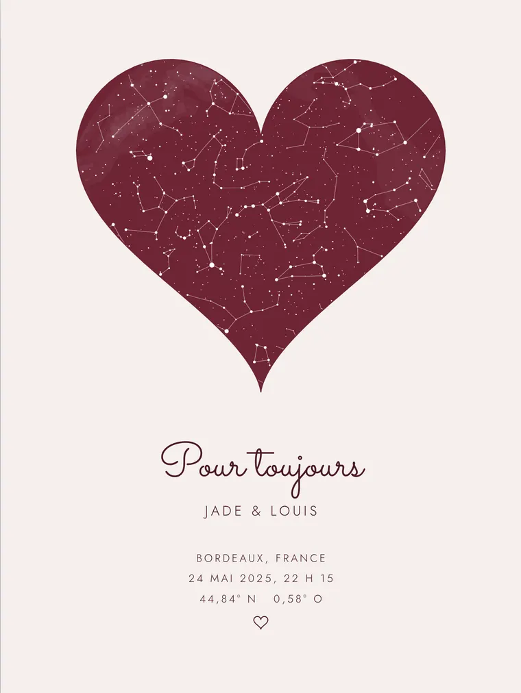 Carte du ciel personnalisée avec la phrase « Pour toujours »
