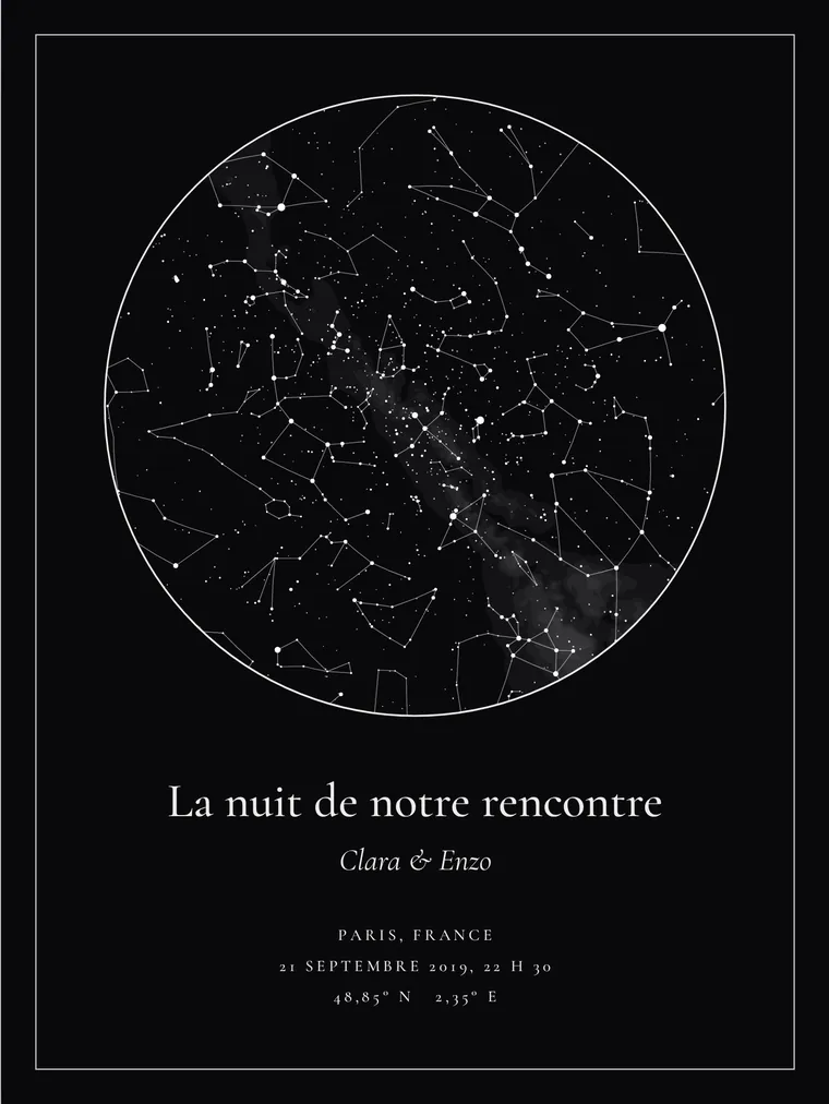 Carte du ciel personnalisée : Cercle classique noir
