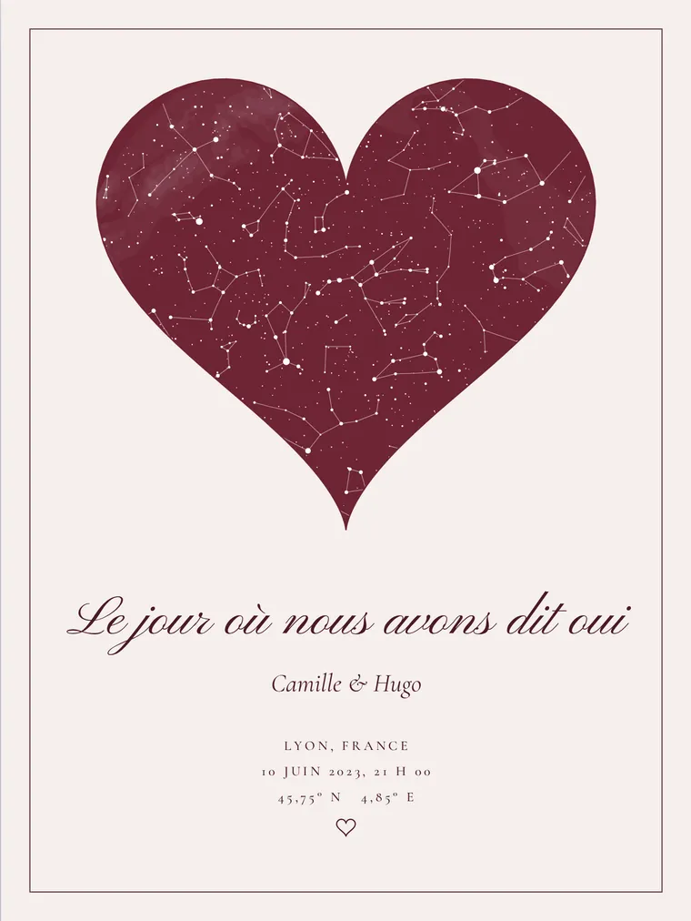 Carte du ciel personnalisée : Cœur bordeaux